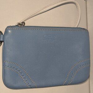 COACH Leatherware Wristlet Pale Blue Top Zip White Handle